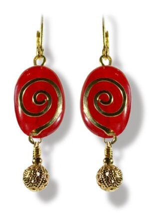 Arabesque Earrings (Red Jade & Gold)