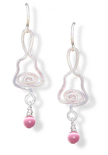 Handbell Earrings, Pink Cats Eye
