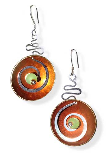 Hypnotic Earrings (Brown with Green Sea Glass)