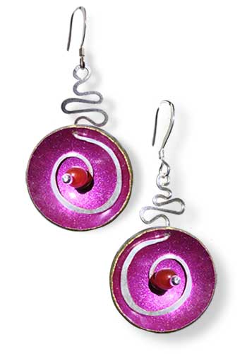 Hypnotic Earrings (Fuchsia with Red Gem)