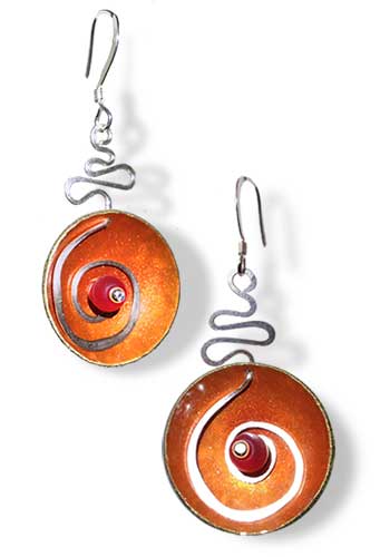 Hypnotic Earrings (Orange with Red Gem)