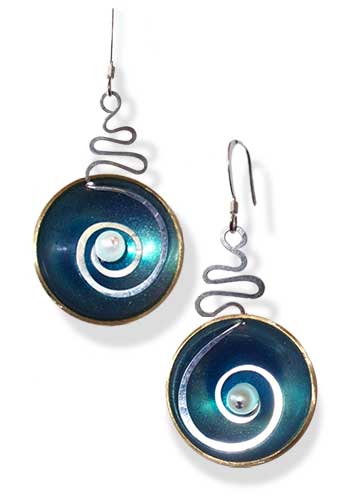 Hypnotic Earrings (Teal with Pearl)