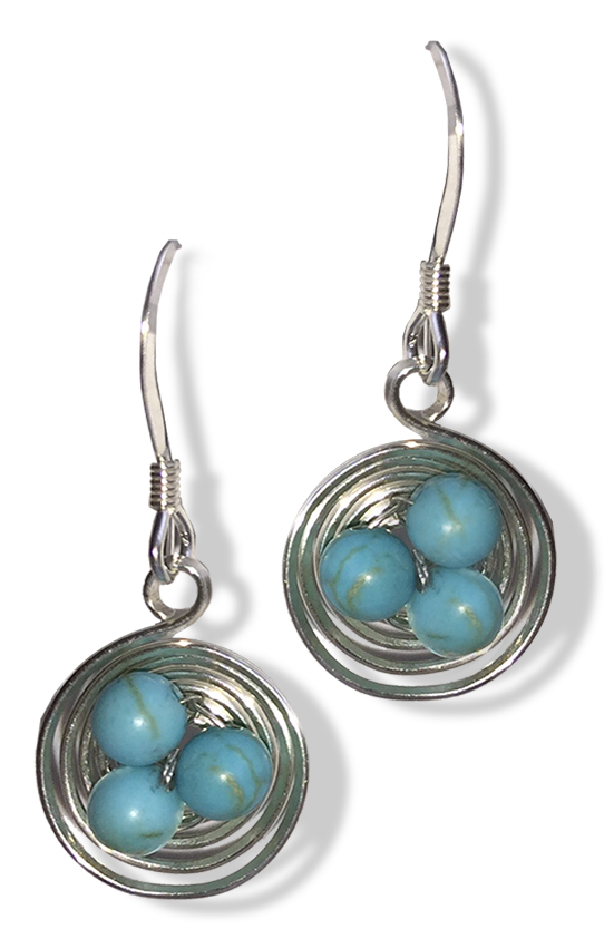 The Nest Earrings (Circular Silver Robin Blue)