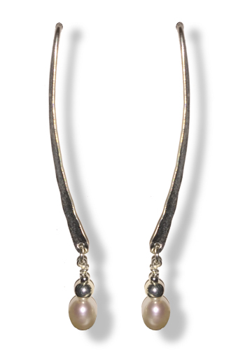 Silver Pearl Gem Drop Earrings