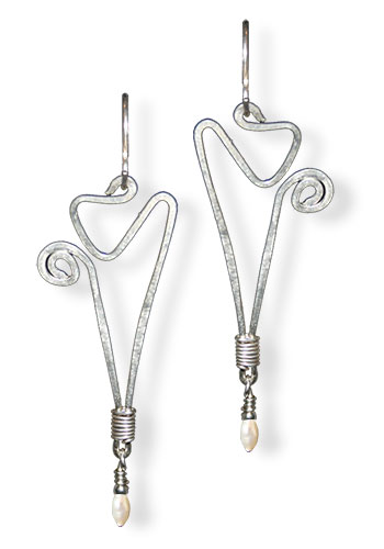 Taper Dangle Earrings, White Pearl