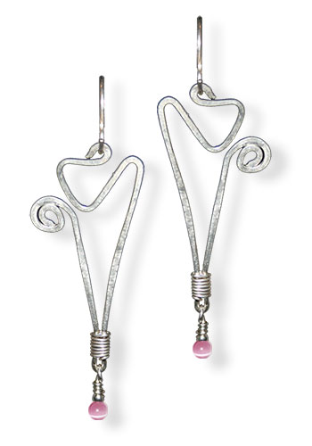 Taper Dangle Earrings, Pink Cats Eye