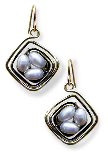 The Nest Earrings (Angular Brass with Pearls)