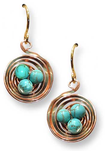 The Nest Earrings (Circular Copper Robin Blue)