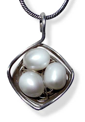 The Nest Pendant (Angular Silver with Pearls)
