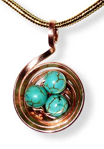 The Nest Pendant (Circular Copper Robin Blue)
