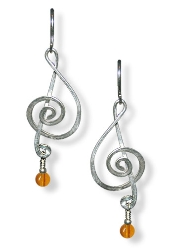 Treble Clef Earrings (With Gemstones), Amber
