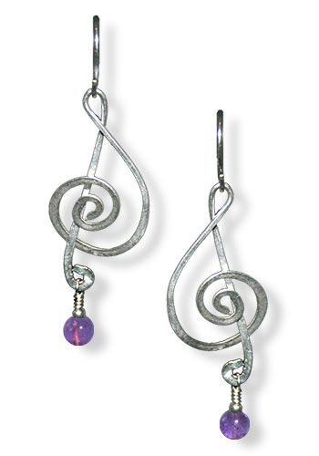 Treble Clef Earrings (With Gemstones), Amethyst