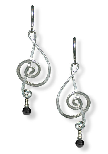 Treble Clef Earrings (With Gemstones), Black Onyx