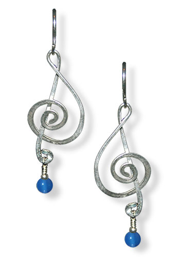 Treble Clef Earrings (With Gemstones), Blue Agate