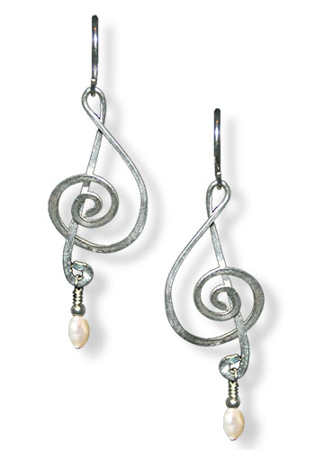 Treble Clef Earrings (With Gemstones), White Pearl