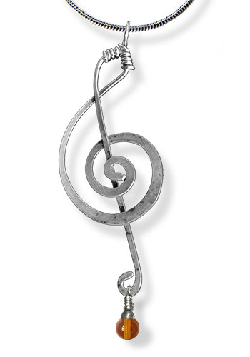 Treble Clef Pendant (With Gemstones), Amber
