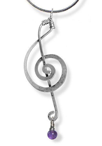 Treble Clef Pendant (With Gemstones), Amethyst