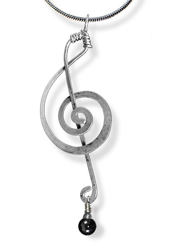 Treble Clef Pendant (With Gemstones), Black Onyx
