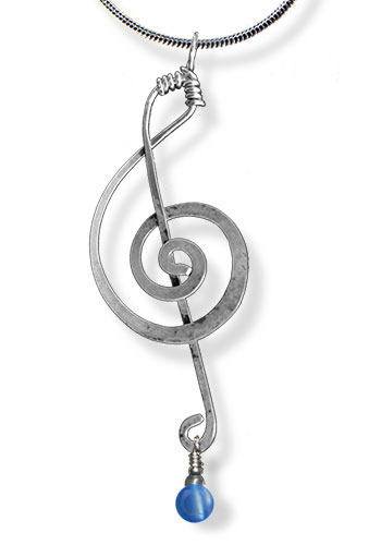 Treble Clef Pendant (With Gemstones), Blue Agate