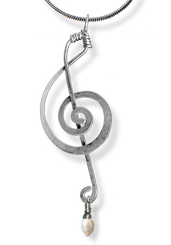 Treble Clef Pendant (With Gemstones), White Pearl