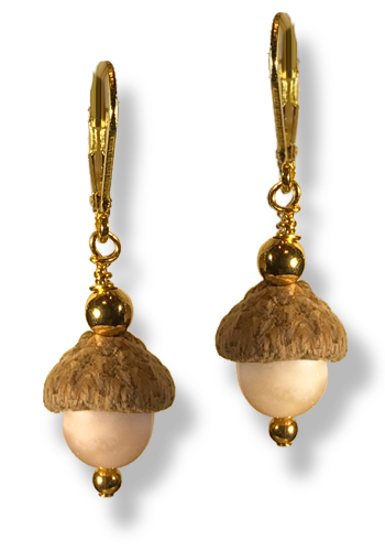 Acornucopia Earrings (Pink Pearl and Gold)